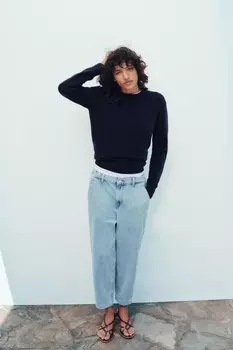 Джинсы z1975 carrot fit с высокой талией ZARA, средне-синий