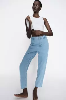 Джинсы z1975 carrot fit с высокой талией ZARA, синий
