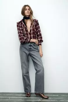 Джинсы z1975 прямые с высокой талией, длинные ZARA, серый