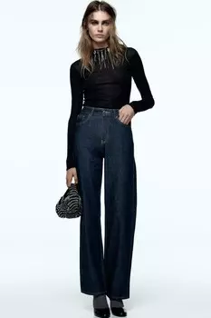 Джинсы z1975 прямые с высокой талией, длинные ZARA, синий