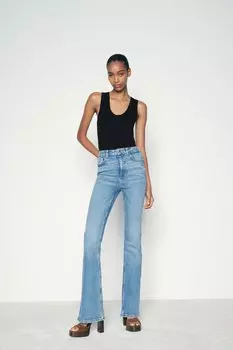 Джинсы Z1975 с высокой посадкой ZARA, средне-синий