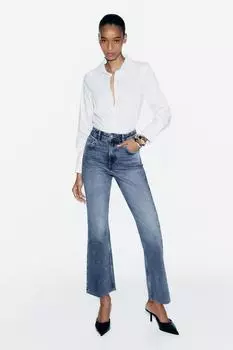 Джинсы z1975 с высокой посадкой ZARA, светло-синий