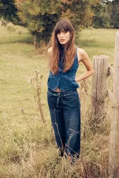 Джинсы z1975 широкие штанины с высокой талией ZARA, синий