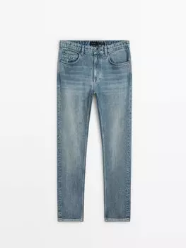 Джинсы зауженного кроя с эффектом потертости Massimo Dutti, индиго