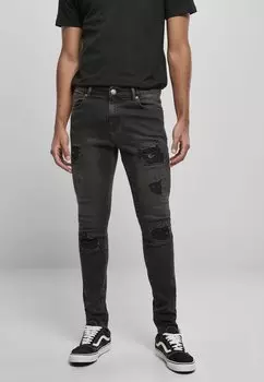 Джинсы зауженного кроя Urban Classics HEAVY DESTROYED SLIM FIT JEANS, цвет Realblk Heavy Destroyed Washed