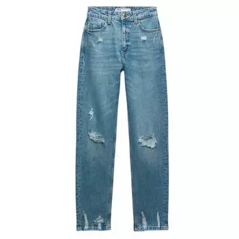 Джинсы женские c высокой посадкой Zara Z1975 Ripped Mom-fit, темно-синий