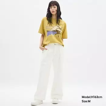 Джинсы женские GU с полосками у кармана, белый