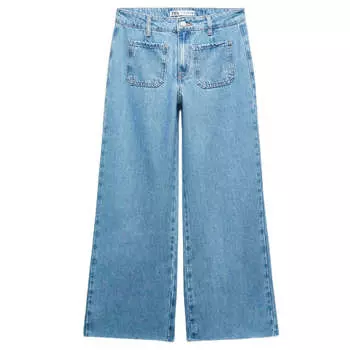 Джинсы женские с высокой посадкой Zara Z1975 Wide-leg Cropped, синий