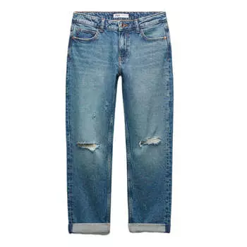 Джинсы женские с заниженной талией Zara Z1975 Ripped Relaxed-fit Low-waist Comfort, синий
