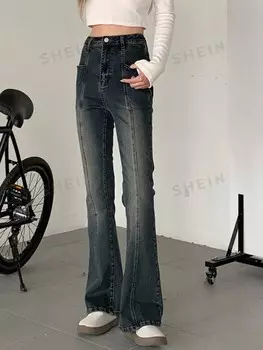 Джинсы женские, стираные, расклешенный крой Dazy, синий