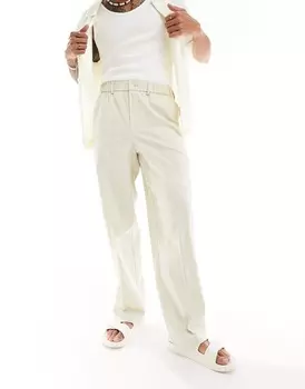 Джоггеры Asos Design Smart Linen Blend Wide Leg, белый