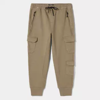 Джоггеры Bershka Slim Cargo, бежевый
