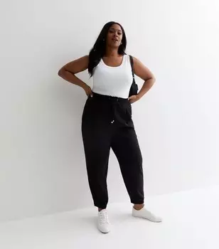 Джоггеры Curves с черной завязкой на талии New Look, черный