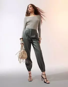 Джоггеры цвета хаки из искусственной кожи ASOS DESIGN