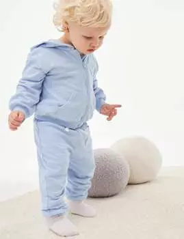 Джоггеры из чистого хлопка Marks & Spencer, бледно-голубой