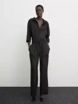 Джоггеры из льна с карманом Massimo Dutti, черный