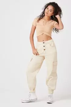 Джоггеры-карго с высотной посадкой Forever 21, слоновая кость