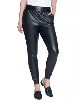 Джоггеры Понте Seven7 из искусственной кожи, черный