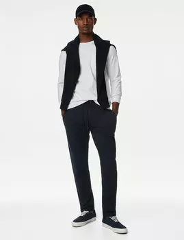 Джоггеры прямого кроя с кулиской из богатого хлопка Marks & Spencer, темно-синий