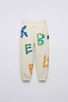 Джоггеры с письменным принтом ZARA, экрю