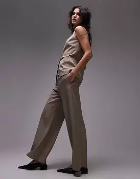 Джоггеры с завязками спереди в серо-коричневую полоску Topshop