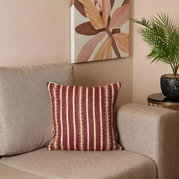 Джутовая декоративная подушка Nuvomon - Бордово-красный - 43x43 см