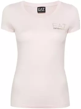 Ea7 Emporio Armani футболка с логотипом и стразами, розовый