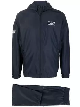 Ea7 Emporio Armani куртка на молнии с капюшоном и логотипом, синий