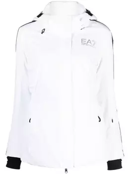 Ea7 Emporio Armani пуховик с капюшоном и логотипом, белый