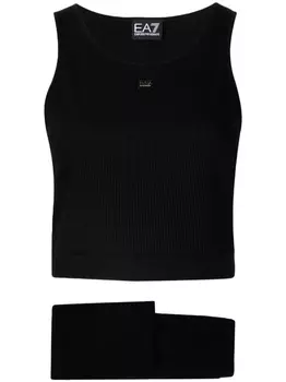 Ea7 Emporio Armani спортивный костюм в рубчик с логотипом, черный