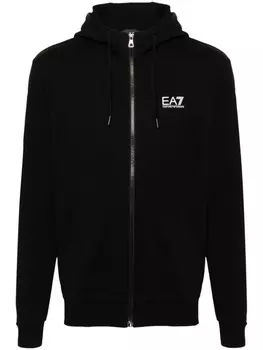 Ea7 Emporio Armani толстовка с капюшоном на молнии с логотипом, черный