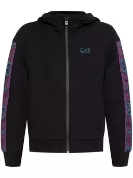 Ea7 Emporio Armani толстовка с капюшоном на молнии с логотипом, черный