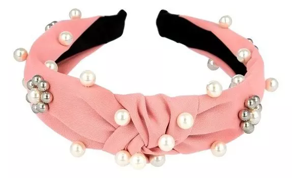 Ecarla, Декоративная повязка для волос с завязкой и жемчугом 02 розовый