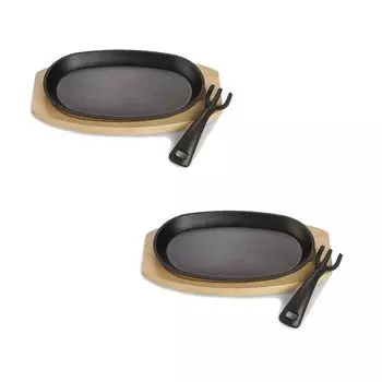 Echtwerk Чугунная сервировочная сковорода Маленькая сковорода-гриль с сервировочной доской, количество: 2