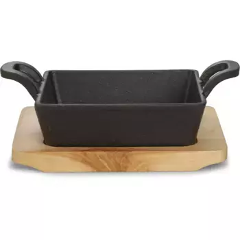 ECHTWERK Кастрюля "сервировочная чаша", чугунная, уже закаленная, для духовок, грилей, барбекю, включая сервировочную доску, черный