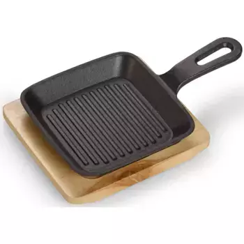 ECHTWERK Сковорода-гриль "квадратная форма с сервировочной доской", чугун, (набор, 2 шт.), сервировочная доска, полоски для гриля, уже приправленные, для духовок и грилей, черный