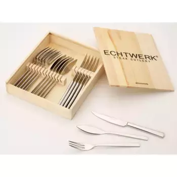 ECHTWERK Столовые приборы для стейка «Сарре» (набор, 18 предметов), столовые приборы для пиццы, столовые приборы для гриля, деревянная кассета, цвет silberfarben