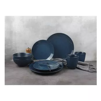 ECHTWERK Винтажный комбинированный сервиз из 24 предметов "Алисия" современный дизайн на 6 персон, стильный темно-синий набор посуды из керамогранита