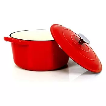 Echtwerk запеканка чугунная чугунная кастрюля жаровня с крышкой круглая кастрюля для выпечки хлеба гриль индукционный крем для барбекю, 3,5 л, цвет: красный