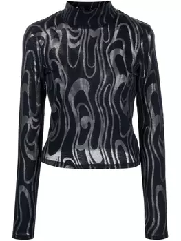 Eckhaus Latta топ Shrunk с высоким воротником и длинными рукавами, синий