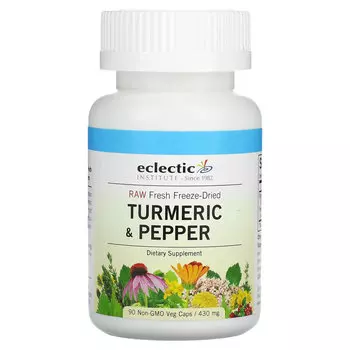 Eclectic Institute, необработанные свежие сублимированные куркума и перец, 430 мг, 90 вегетарианских капсул без ГМО