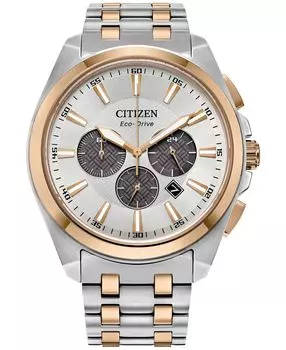 Eco-Drive Мужские классические двухцветные часы с браслетом из нержавеющей стали с хронографом, 41 мм Citizen