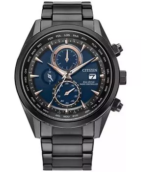 Eco-Drive мужские роскошные спортивные часы с хронографом и радиоуправлением, черные часы-браслет из нержавеющей стали, 43 мм Citizen, черный