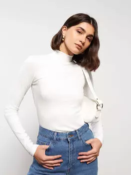 Ecru Stand Collar Straight Long Sleeve Women's T-Shirt LCWAIKIKI Classic