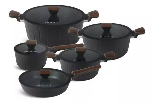 EDENBERG Черные кастрюли ИНДУКЦИОННАЯ СТЕКЛЯННАЯ КРЫШКА Набор кастрюль керамический, черный
