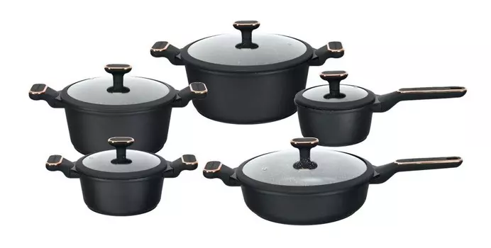 EDENBERG Черные кастрюли ИНДУКЦИОННАЯ СТЕКЛЯННАЯ КРЫШКА, набор кастрюль, керамика и сковорода, медь, кастрюли с покрытием EB-5657, набор кастрюль | Набор посуды, черный