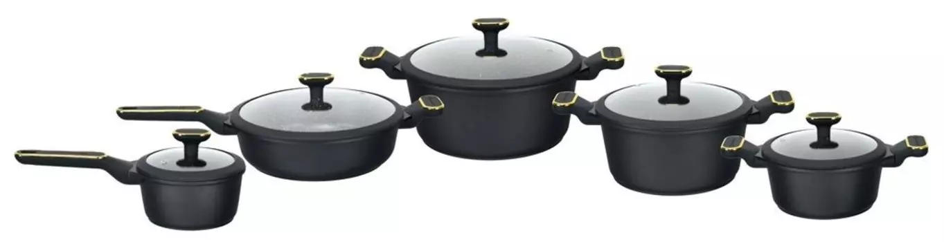 EDENBERG Черные кастрюли ИНДУКЦИОННАЯ СТЕКЛЯННАЯ КРЫШКА, набор кастрюль, керамика и сковорода, золото, EB-5656 кастрюли с покрытием, набор кастрюль | Набор посуды, черный