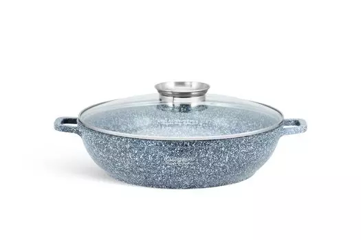 EDENBERG Плоская кастрюля из нержавеющей стали, плоская кастрюля, плоская кастрюля, стеклянная крышка, керамический гранит, 5,5 л, 32 см