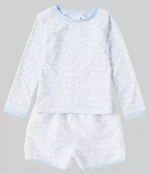 Edgehill Collection x The Brooke Brooke Little Boys 2T-7 Купальник из рашгарда с длинными рукавами и круглым вырезом с принтом, синий