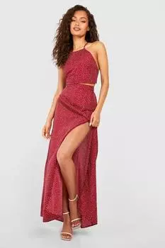 Единый комплект из тканой укороченной юбки с принтом и макси-юбки boohoo, мультиколор